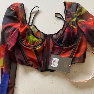 House of CB London corset zip mesh crop top underwire cups size L